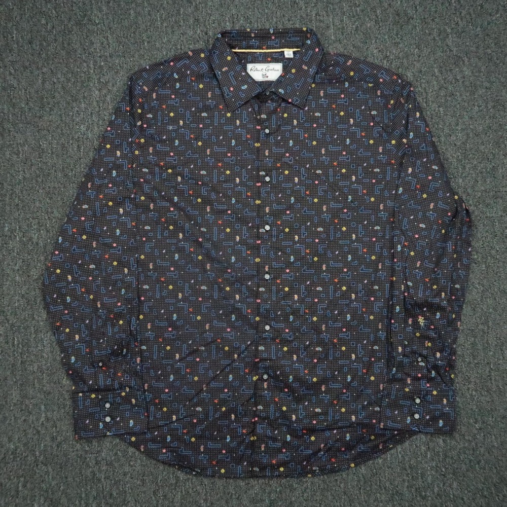 Robert Graham Shirt Men XXL Black Blue Pacman Classic Fit Retro Arcade Emoji 2XL